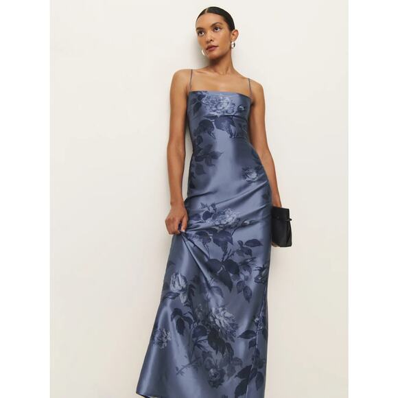 Reformation Frankie Silk Dress Trieste Border - Picture 4 of 12